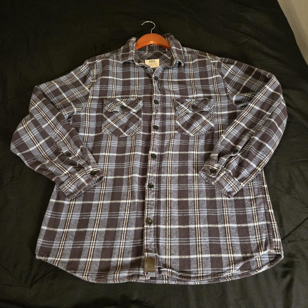 Axel Brand Shirt Mens XL Gray Plaid Flannel Long Sleeve 100% Cotton Casual